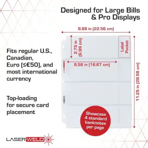 BCW 4 Pocket Small Currency Binder Pages - (Pack of 10)