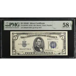 $5 1934-D blue seal. Small Silver Certificates 1654 (2)