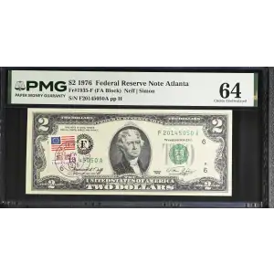 $2 1976 Green seal Small Size $2 Federal Reserve Notes 1935-F (2)