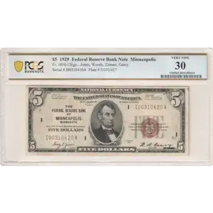 $5 1929 brown seal Small Federal Reserve Bank Notes 1850-I (2)