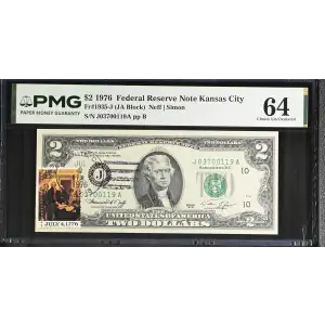 $2 1976 Green seal Small Size $2 Federal Reserve Notes 1935-J (2)