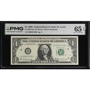 $1 1969 Green seal. Small Size $1 Federal Reserve Notes 1903-H* (2)