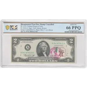 $2 1976 Green seal Small Size $2 Federal Reserve Notes 1935-A (2)