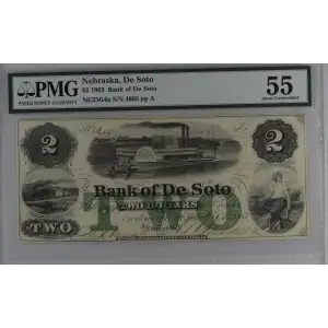 1863 Bank of De Soto Nebraska $2 Obsolete Currency Note (2)