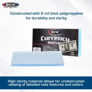 BCW 2 Mil Soft Currency Sleeves - Modern Notes (Pack of 100)