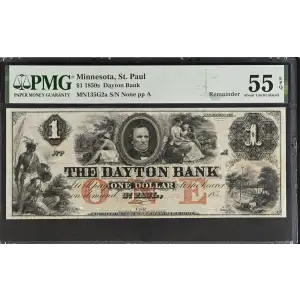 1850s Dayton Bank St Paul Minnesota $1 Obsolete Remainder Note (2)