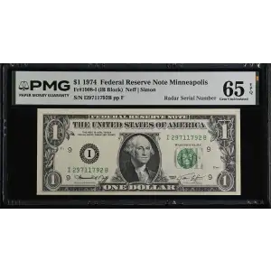 $1 1974 Green seal. Small Size $1 Federal Reserve Notes 1908-I (2)