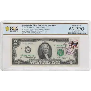 $2 1976 Green seal Small Size $2 Federal Reserve Notes 1935-G (2)