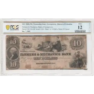 1855 Farmers Mechanics Bank Georgetown DC $10 Obsolete Currency Note (2)