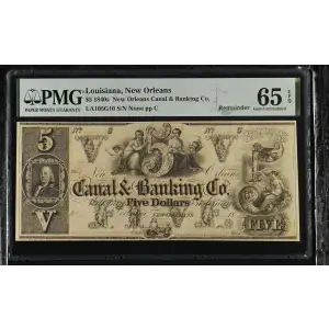 1840s Canal Banking Co New Orleans, Louisiana $5 Obsolete Remainder Note (2)