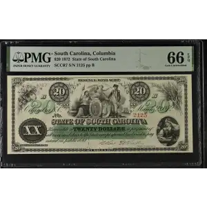 SCCR7 1872 State of South Carolina, Columbia $20 Obsolete Scrip Note (2)
