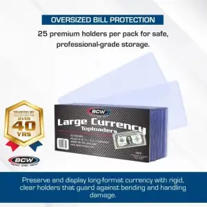 BCW Rigid Currency Toploader - Large Notes (Pack of 25)