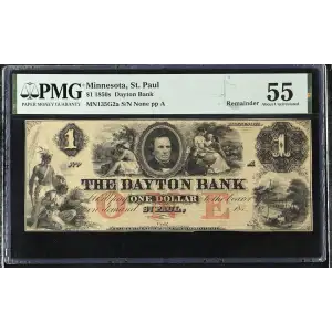 1850s Dayton Bank St Paul Minnesota $1 Obsolete Remainder Note (2)
