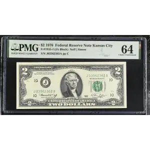 $2 1976 Green seal Small Size $2 Federal Reserve Notes 1935-J (2)