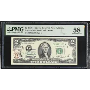 $2 1976 Green seal Small Size $2 Federal Reserve Notes 1935-F (2)