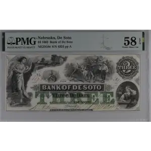 1863 Bank of De Soto Nebraska $3 Obsolete Currency Note (2)