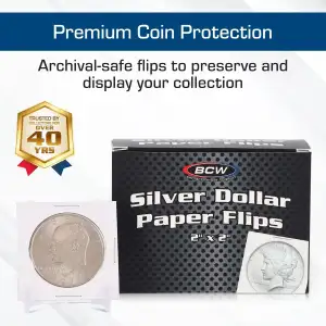 BCW 2x2 Staple Coin Flips - Large/Silver Dollar (Pack of 100)