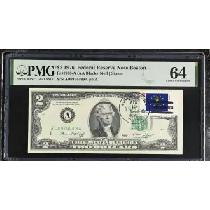 $2 1976 Green seal Small Size $2 Federal Reserve Notes 1935-A (2)