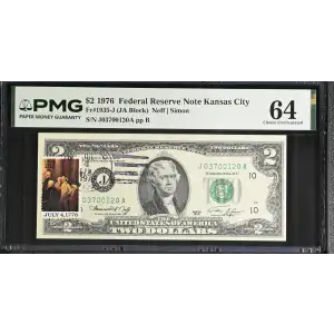 $2 1976 Green seal Small Size $2 Federal Reserve Notes 1935-J (2)