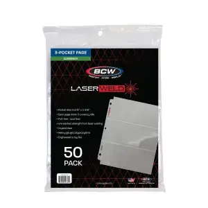 BCW 3 Pocket Large Currency Binder Pages - (Pack of 50) [DUPLICATE for #556366]