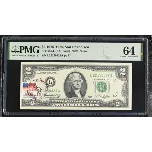 $2 1976 Green seal Small Size $2 Federal Reserve Notes 1935-L (2)