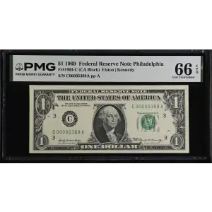 $1 1969 Green seal. Small Size $1 Federal Reserve Notes 1903-C (2)