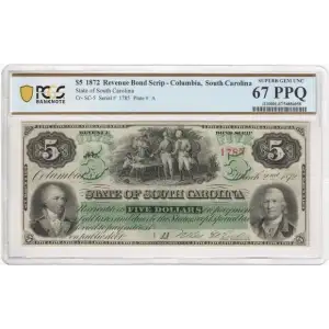 SCCR5 1872 State of South Carolina, Columbia $5 Obsolete Scrip Note (2)