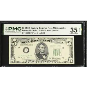 $5 1950 blue-Green seal. Small Size $5 Federal Reserve Notes 1961-I* (2)