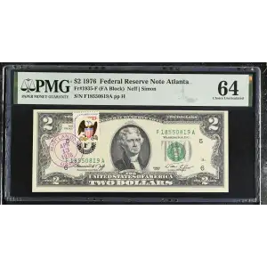 $2 1976 Green seal Small Size $2 Federal Reserve Notes 1935-F (2)
