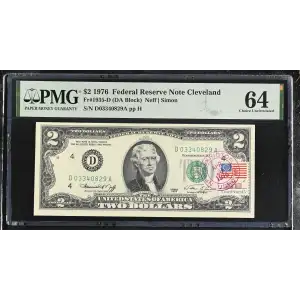 $2 1976 Green seal Small Size $2 Federal Reserve Notes 1935-D (2)