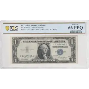 $1 1935-E blue seal. Small Silver Certificates 1614 (2)