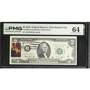 $2 1976 Green seal Small Size $2 Federal Reserve Notes 1935-J (2)