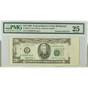 $20 1995 blue-Green seal. Small Size $20 Federal Reserve Notes 2081-E (2)