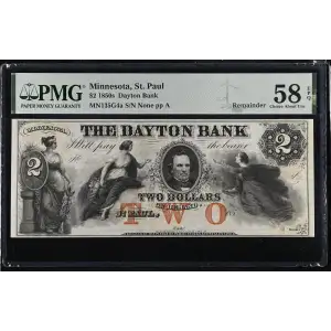 1850s Dayton Bank St Paul Minnesota $2 Obsolete Remainder Note (2)