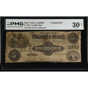 1859 Unadilla Bank Contemporary Counterfeit $5 Obsolete Currency Note New York (2)