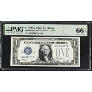 $1 1928-A blue seal. Small Silver Certificates 1601 (2)