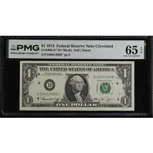 $1 1974 Green seal. Small Size $1 Federal Reserve Notes 1908-D* (2)