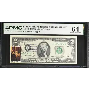$2 1976 Green seal Small Size $2 Federal Reserve Notes 1935-J (2)