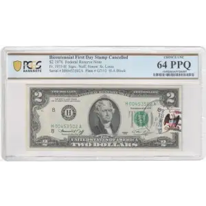 $2 1976 Green seal Small Size $2 Federal Reserve Notes 1935-H (2)
