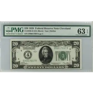 $20 1928 Green seal. Small Size $20 Federal Reserve Notes 2050-D