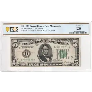 $5 1928 Green seal Small Size $5 Federal Reserve Notes 1950-I (2)