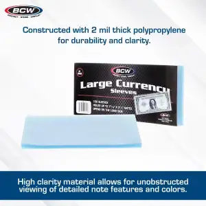 BCW 2 Mil Soft Currency Sleeves - Large Notes (Pack of 100)