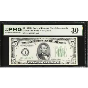 $5 1934-B. blue-Green seal. Small Size $5 Federal Reserve Notes 1958-I (2)