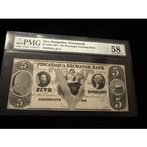 1840s-1860s Piscataqua Exchange Bank Portsmouth, NH $5 Obsolete Remainder Note