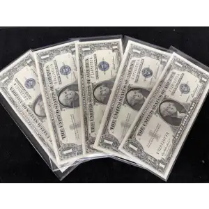 $1 1957 mixed series Silver Certificates. AU+ with NO writing or notable issues