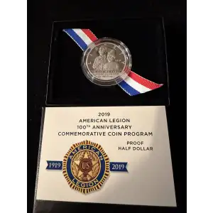 2019-S American Legion 100th Clad Proof Half Dollar US Mint OGP Box & COA