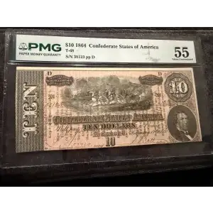 T-68 1864 Confederate $10 Note with CSA Poem Overprint - PMG Graded 55 (2)