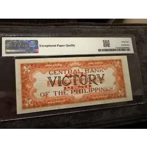 P-117c Philippines 1 Peso Victory Note w/Central Bank Thin Overprint PMG 64 EPQ (2)