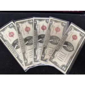 $2 1928 mixed red seal Legal Tender. F-VF. May have some minor writing/issues