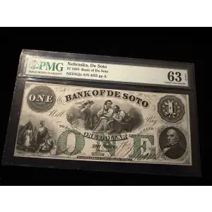 1863 Bank of De Soto Nebraska $1 Obsolete Currency Note